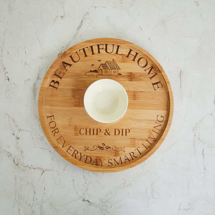 Mendo Bamboo Chip and Dip Plate - 32cm