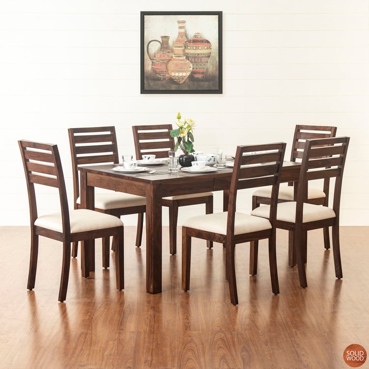 Veda 6-Seater Sheesham Wood Dining Table Set with 6 Chairs - Brown