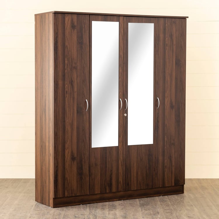 Lewis 4-Door Wardrobe with Mirror - Brown