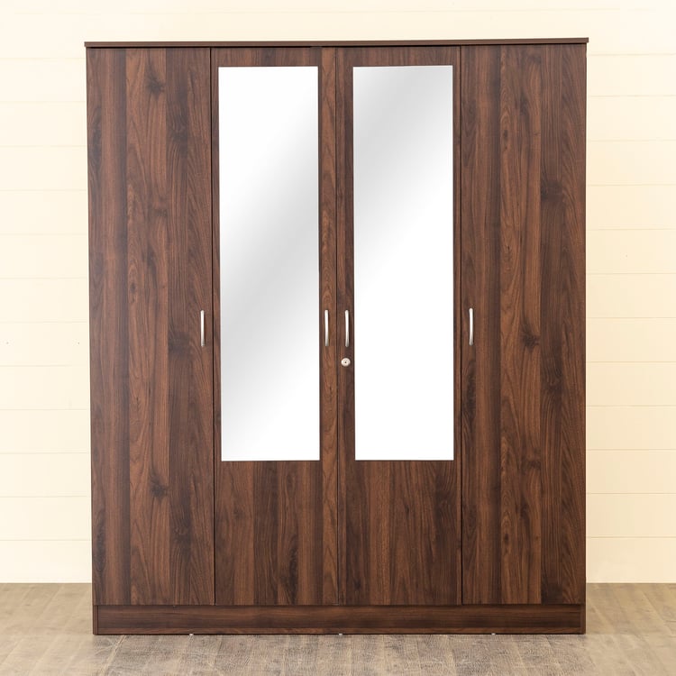 Lewis 4-Door Wardrobe with Mirror - Brown