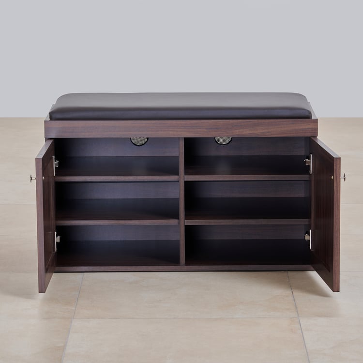 Lewis 12 Pairs Shoe Cabinet with Cushion Seat - Brown