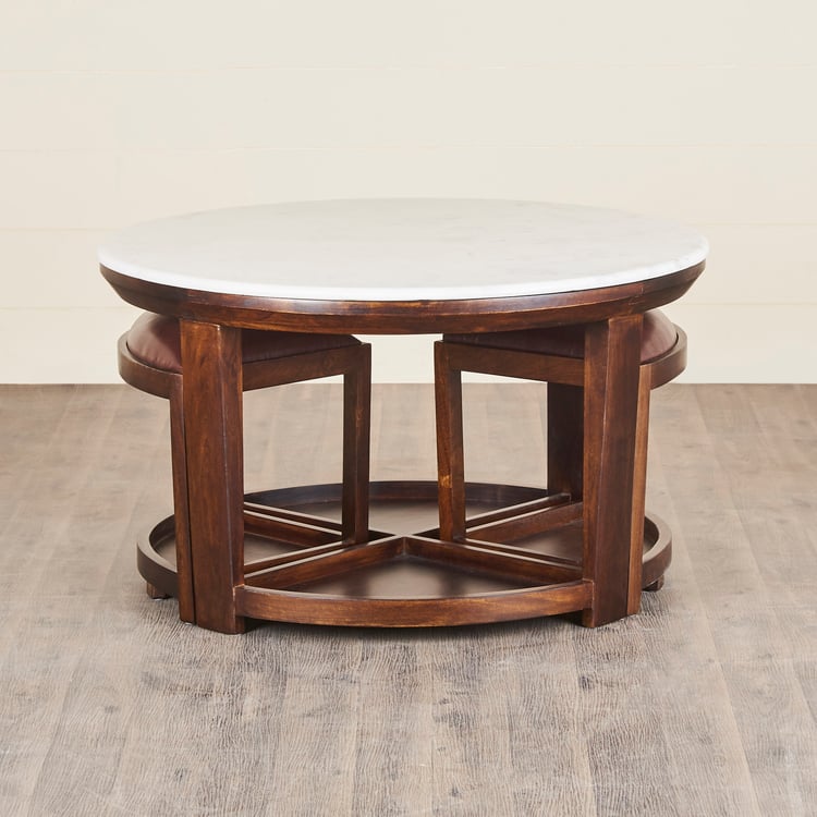 Apollo Marble Top Coffee Table with Stools - Brown