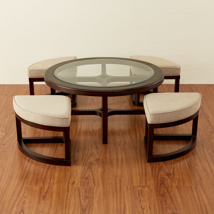 Malmo Nxt Glass Top Coffee Table with Stools - Brown