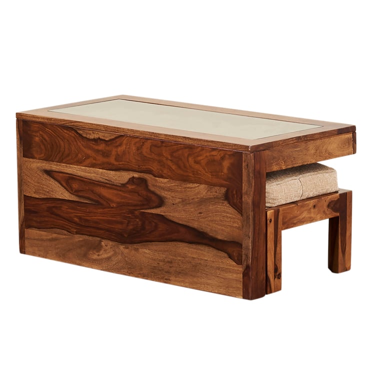 Helios Rover Sheesham Wood Coffee Table with Stools - Brown