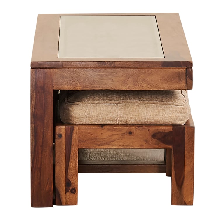 Helios Rover Sheesham Wood Coffee Table with Stools - Brown