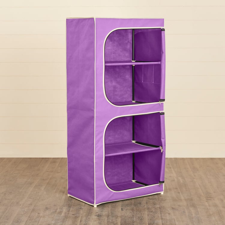 Helios Barney Purple Fabric Collapsible Two-Door Wardrobe With Four Shelves