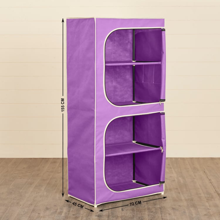Helios Barney Purple Fabric Collapsible Two-Door Wardrobe With Four Shelves