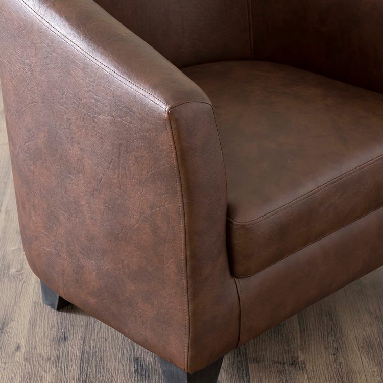 Seaford Faux Leather 1-Seater Sofa Chair with Ottoman - Brown