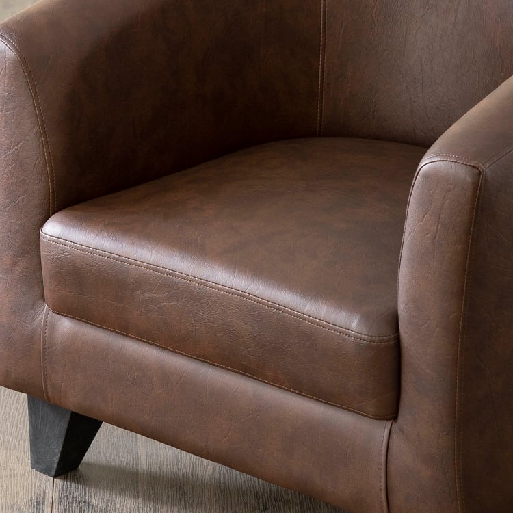 Seaford Faux Leather 1-Seater Sofa Chair with Ottoman - Brown