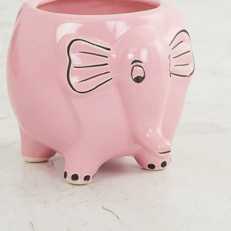 Malta Pink Ceramic Elephant Shaped Planter - 12 x 10 cm