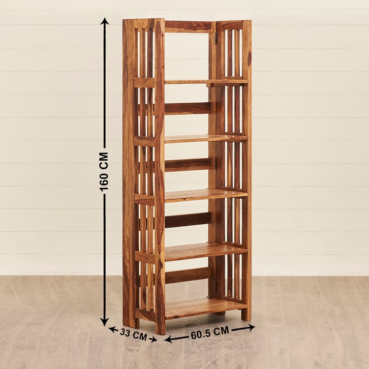 Helios Ray Sheesham Wood 5-Tier Foldable Book Shelf - Brown