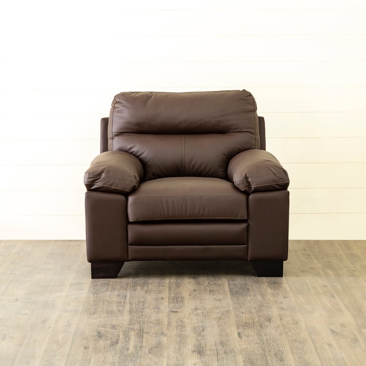 Winchester Half Leather 1-Seater Sofa - Brown