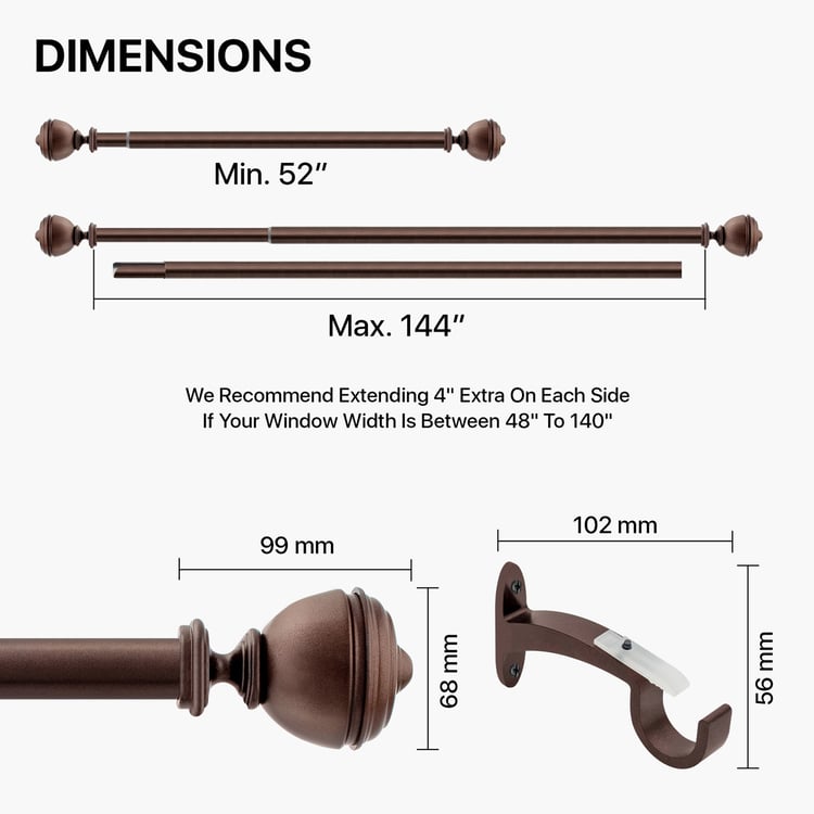 DECO WINDOW Fashion Brown Solid Iron Extendable Iron Rod - 162 cm