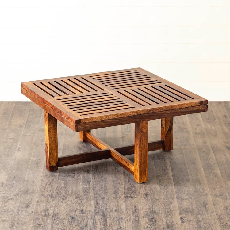 Helios Jolly Sheesham Wood Coffee Table with Stools - Brown