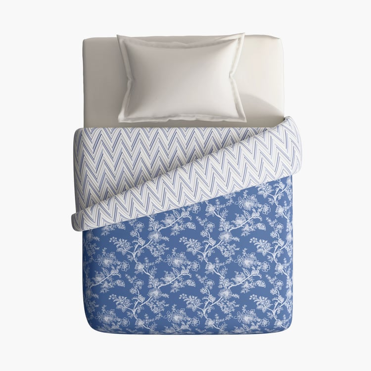 PORTICO Melange Blue Printed Cotton Single Bed Duvet Cover - 150x229cm