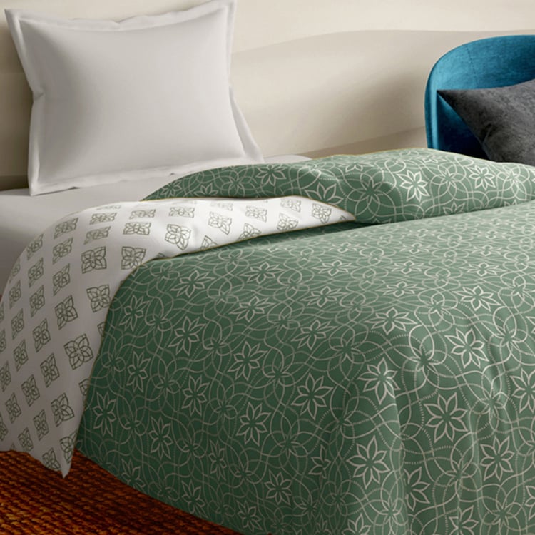 PORTICO Melange Green Printed Cotton Single Bed Duvet Cover - 150x229cm