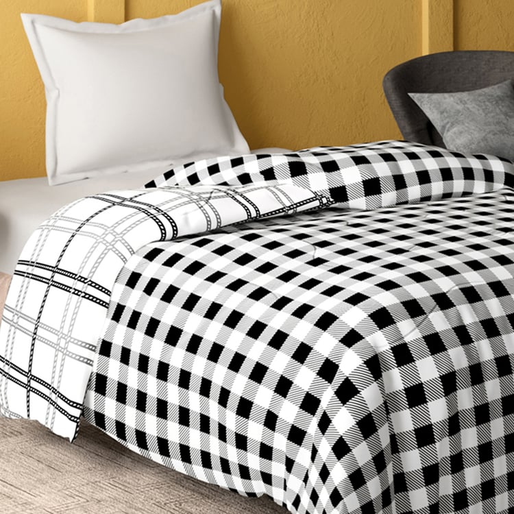PORTICO Marvella Black Checked Cotton Single Bed Comforter - 152x220cm