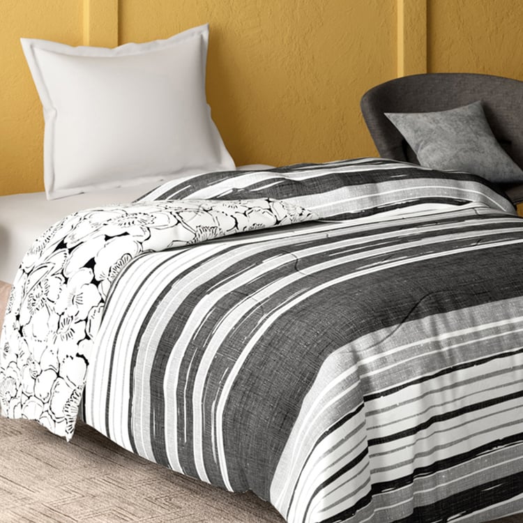 PORTICO Marvella White Striped Cotton Single Bed Comforter - 152x220cm