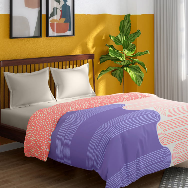 PORTICO Hashtag Purple Printed Cotton Double Bed Comforter - 220x240cm