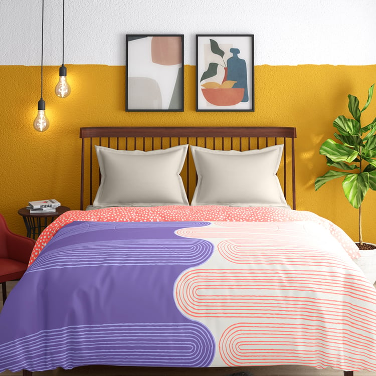 PORTICO Hashtag Purple Printed Cotton Double Bed Comforter - 220x240cm