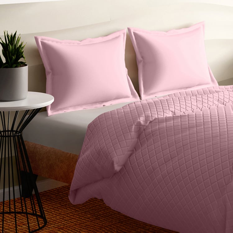 PORTICO Shades Pink Textured Cotton Double Bed Cover - 220x240cm