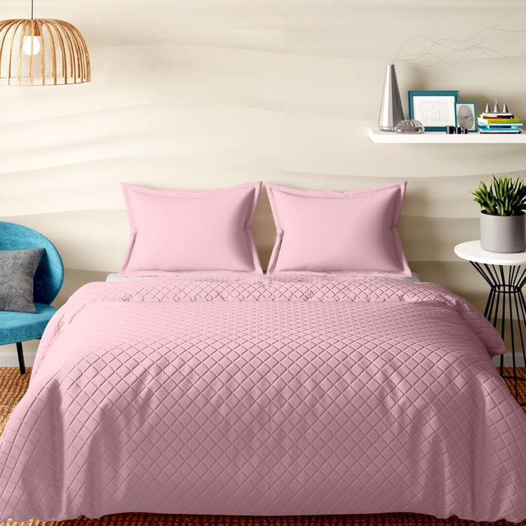 PORTICO Shades Pink Textured Cotton Double Bed Cover - 220x240cm