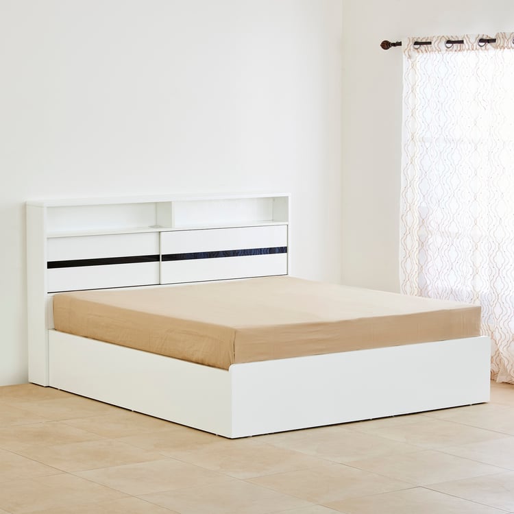 Polaris Halo Queen Bed with Headboard and Box Storage - White