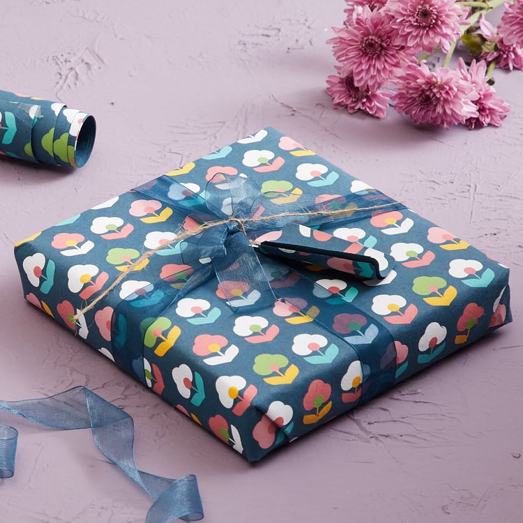Corsica Retroglitz Multicolour Floral Printed Paper Wrapping Sheet with Tag and Ribbon - 54x74cm