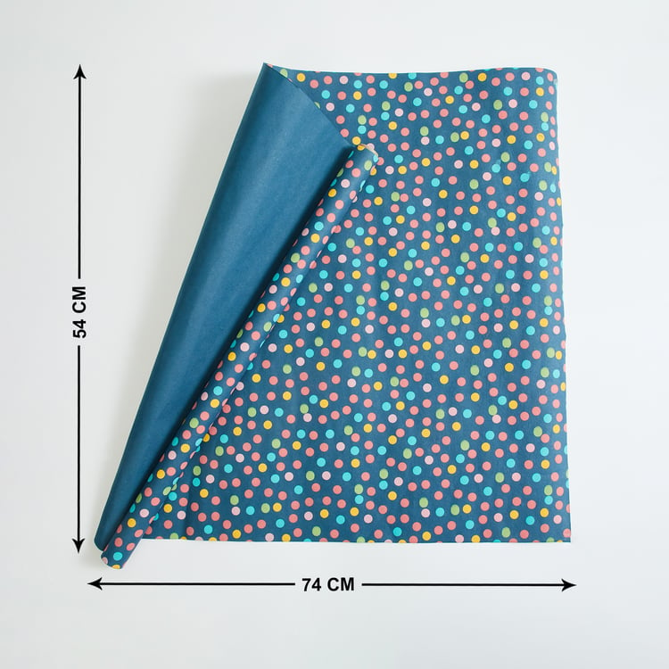 Corsica Retroglitz Blue Printed Paper Wrapping Sheet with Tag and Ribbon - 54x74cm