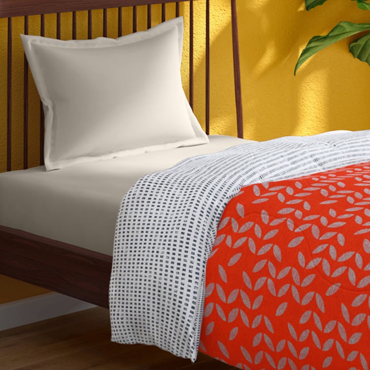 PORTICO Hashtag Red Printed Cotton Single Comforter - 152x220cm
