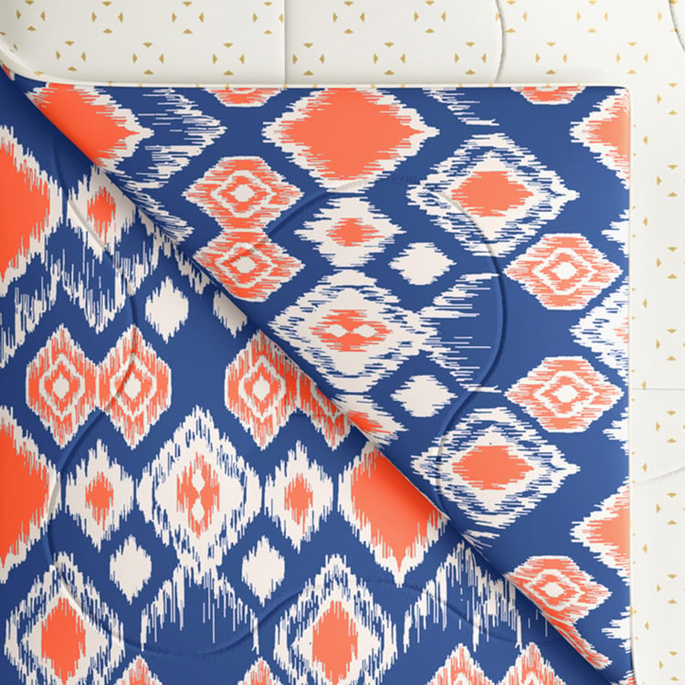 PORTICO Marvella Blue Printed Cotton Queen Size Bed Comforter - 220x240cm