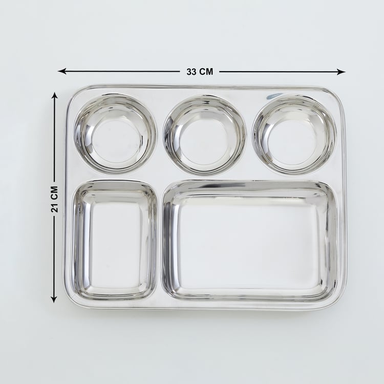 Blaze Stainless Steel 5-Partition Plate - 33cm