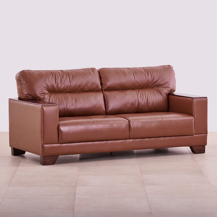 Walter Half Leather 3-Seater Sofa - Brown