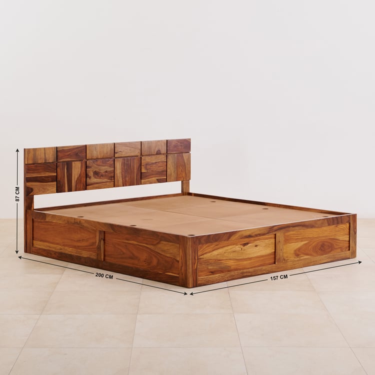 Helios Rubix Sheesham Wood Queen Bed with Box Storage - Brown