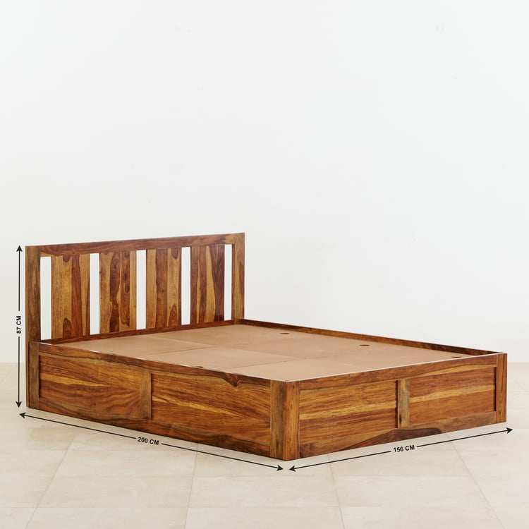 Helios Pico Sheesham Wood Queen Bed with Box Storage - Brown