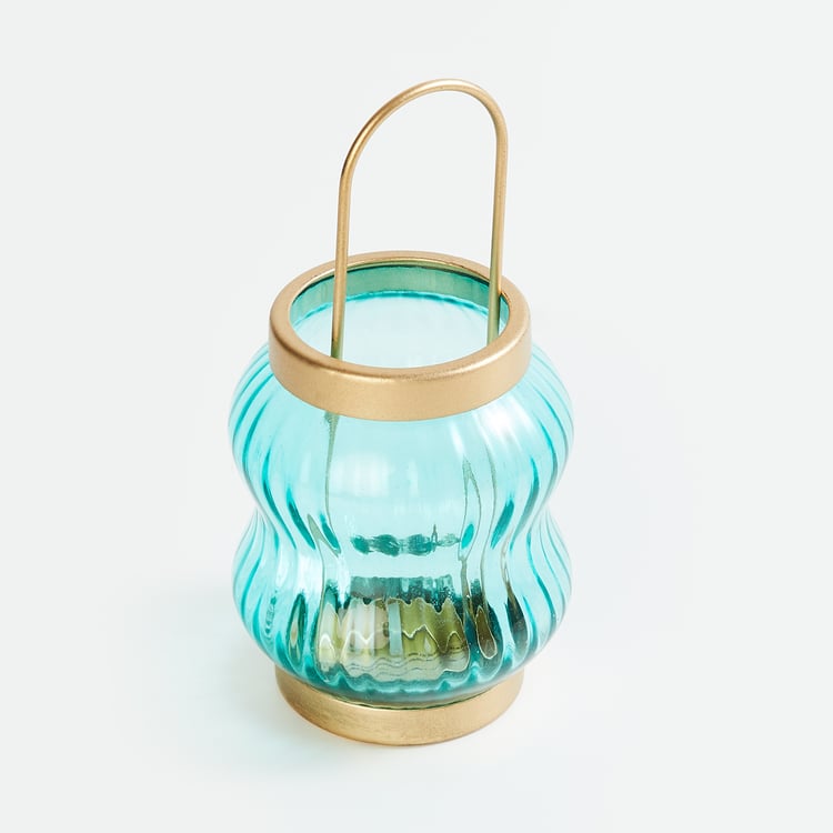 Modern Luxe Teal Glass Hour Glass Lantern