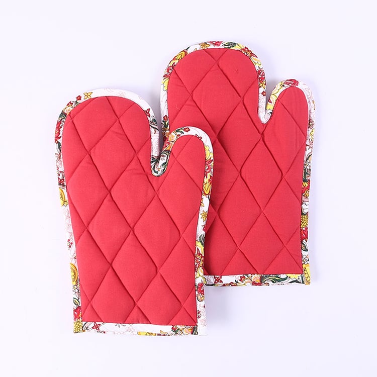 WONDERCHEF Como Red Quilted Fabric Oven Mittens - 20 x 30 cm - Set of 2