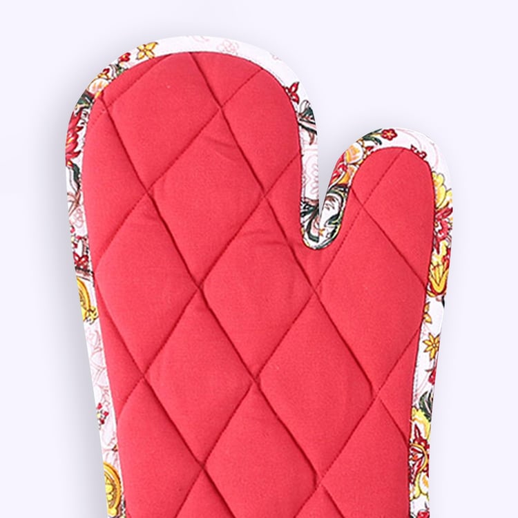 WONDERCHEF Como Red Quilted Fabric Oven Mittens - 20 x 30 cm - Set of 2