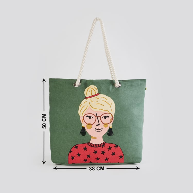 Minerals Green Graphic Printed Cotton Tote Bag