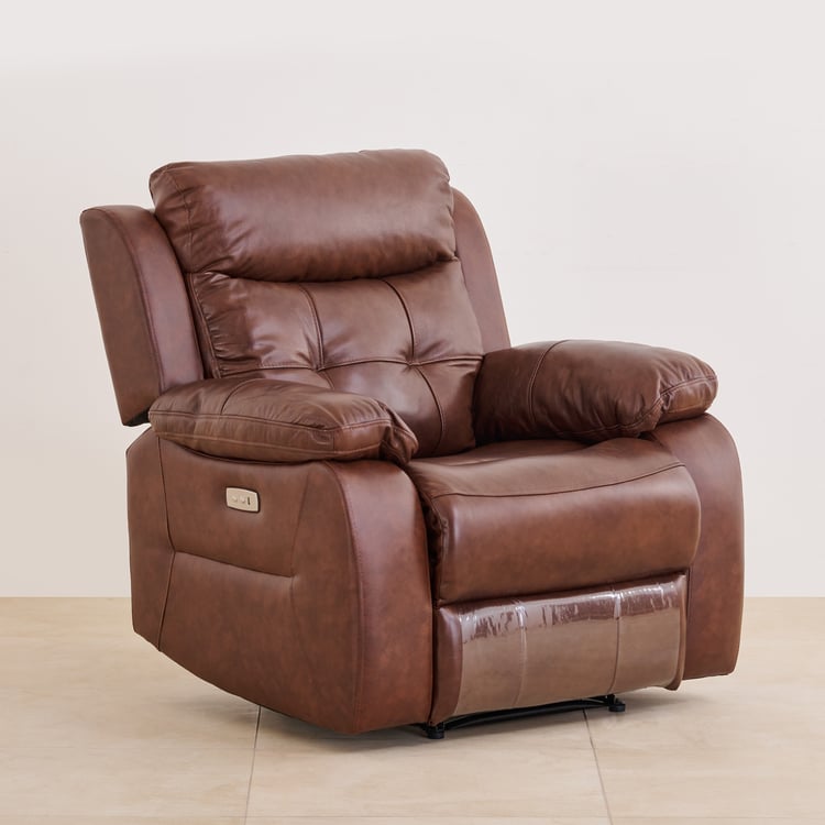 Blake Half Leather 1-Seater Electrical Recliner - Brown