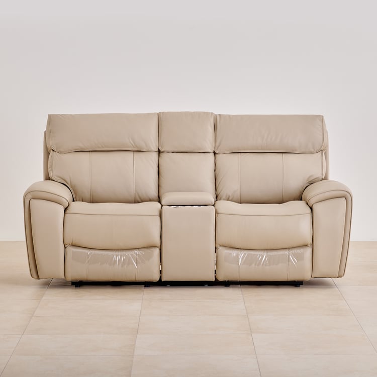 Stockholm Half Leather 2-Seater Electric Recliner - Cream
