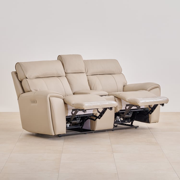 Stockholm Half Leather 2-Seater Electric Recliner - Cream
