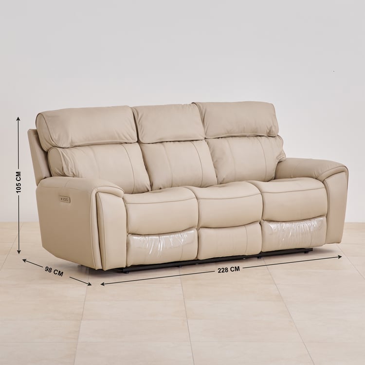 Stockholm Half Leather 3-Seater Electric Recliner - Cream