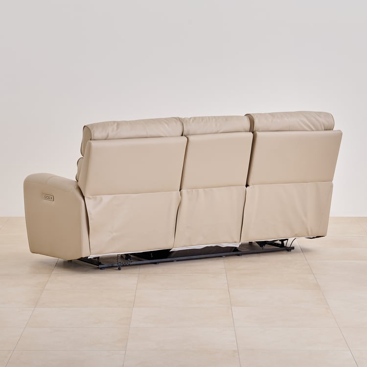 Stockholm Half Leather 3-Seater Electric Recliner - Cream