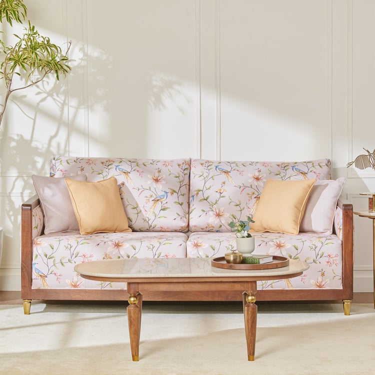 Dastkari Fabric 3-Seater Sofa with Cushions - Beige