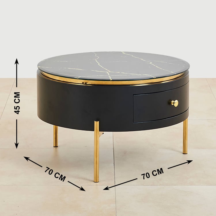 (Refurbished) Monarch Tempered Glass Top Coffee Table with Storage - Black