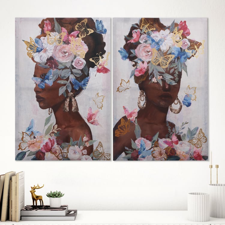 Brezza Set of 2 Canvas Floral Woman Picture Frames - 60x40cm