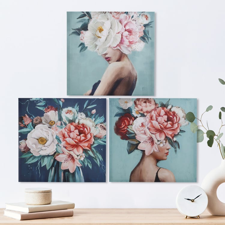 Brezza Set of 3 Canvas Girl and Flower Picture Frames - 40x40cm