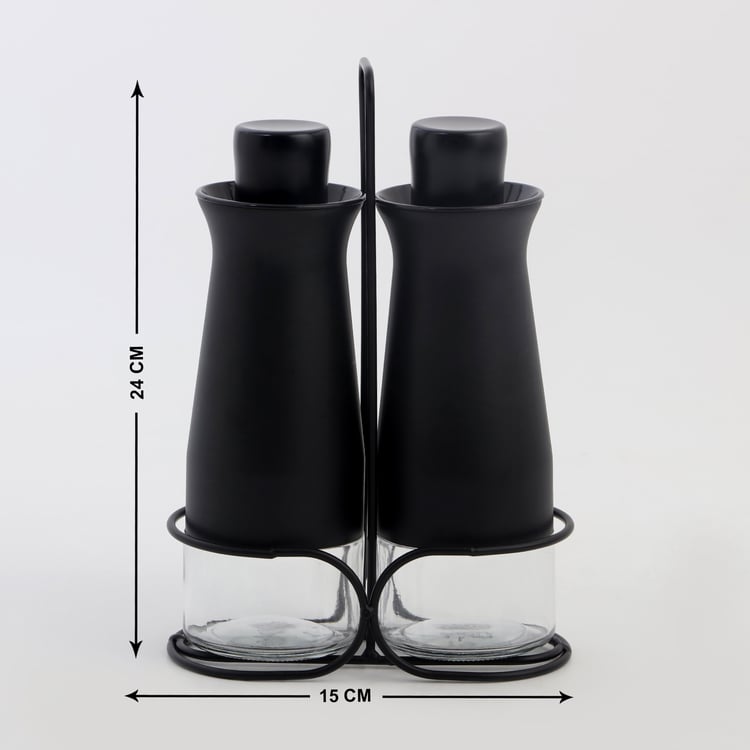 Chef Special Libra Set of 2 Glass Oil Bottles with Metal Stand - 350ml