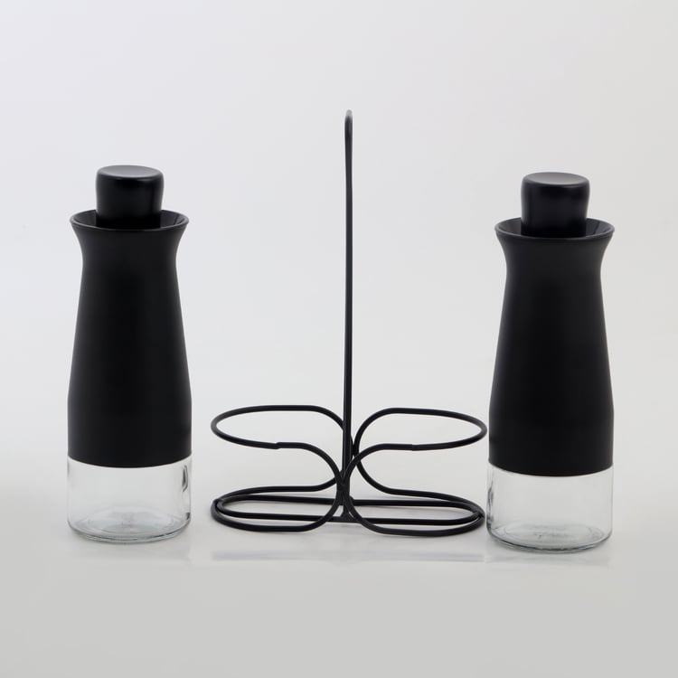 Chef Special Libra Set of 2 Glass Oil Bottles with Metal Stand - 350ml